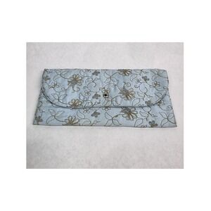 Vintage Clutch Purse Blue Floral Embroidered 9x5" Wedding Evening Grannycore